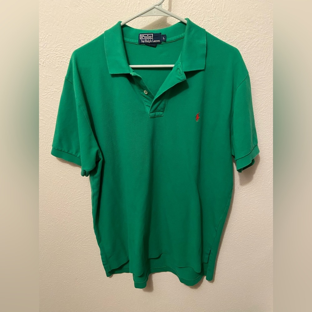 Kelly Green Ralph Lauren Polo Shirt w Orange Logo